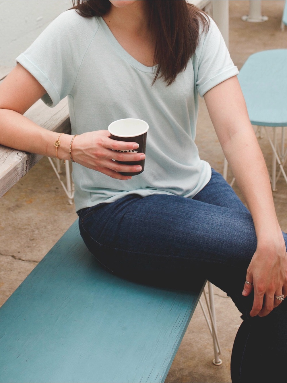 LOFT light mint lightweight sweater tee cuffed sleeves scoop neck XS